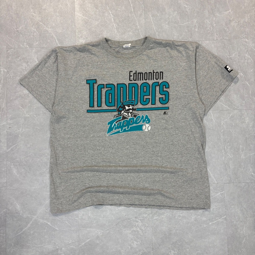 Vintage Starter Edmonton Trappers Baseball T-Shirt Mens XL Gray PCL Minor League